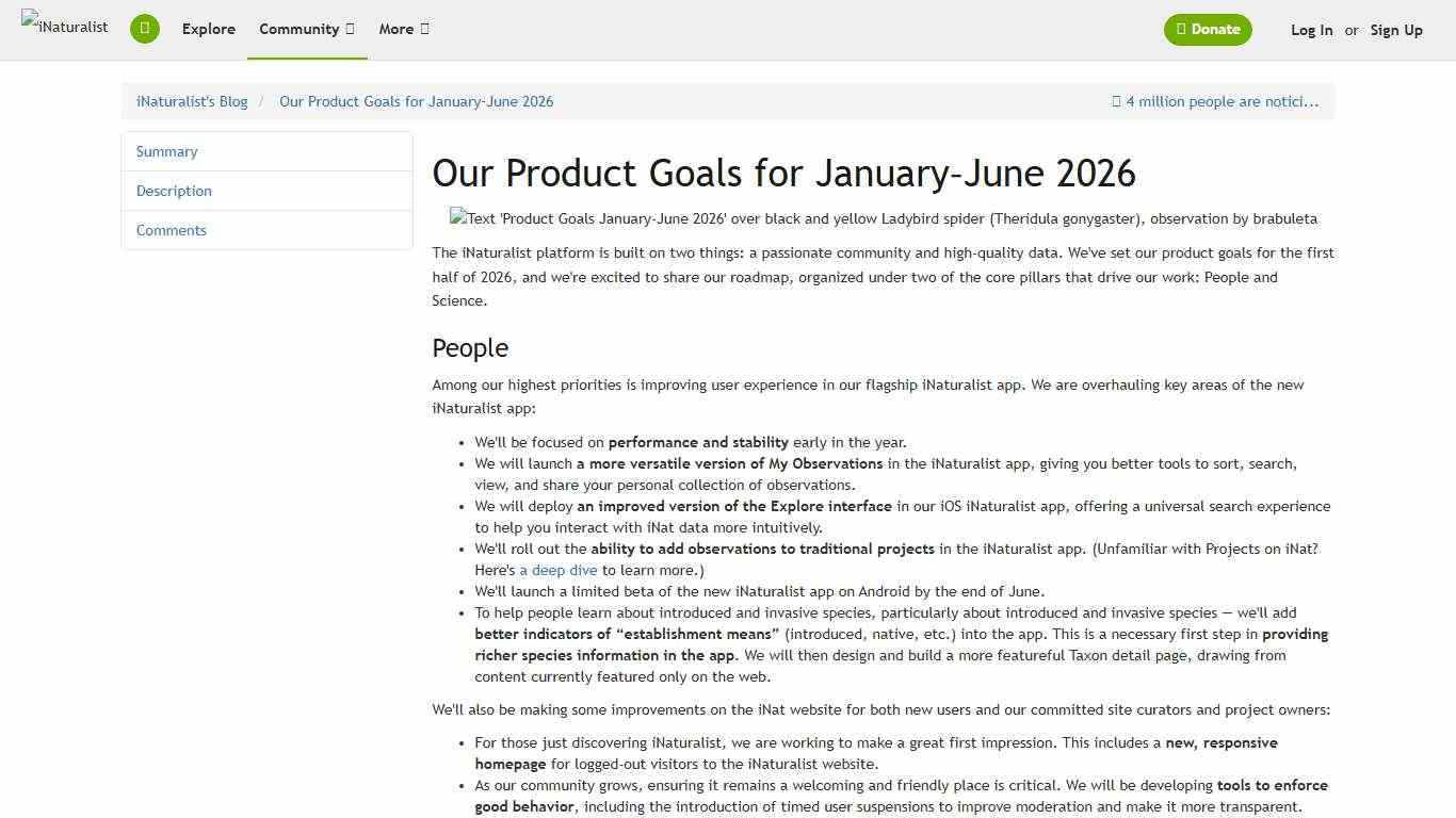 Our Product Goals for January–June 2026 · iNaturalist